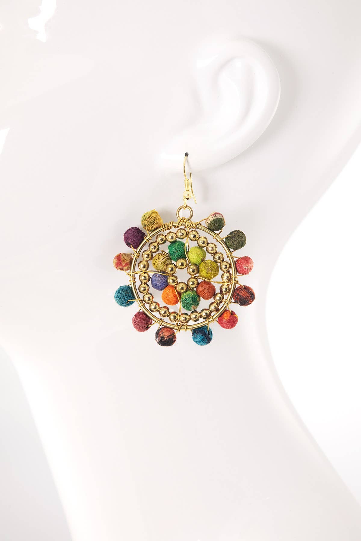 Handmade Cotton Circle Drop Earrings