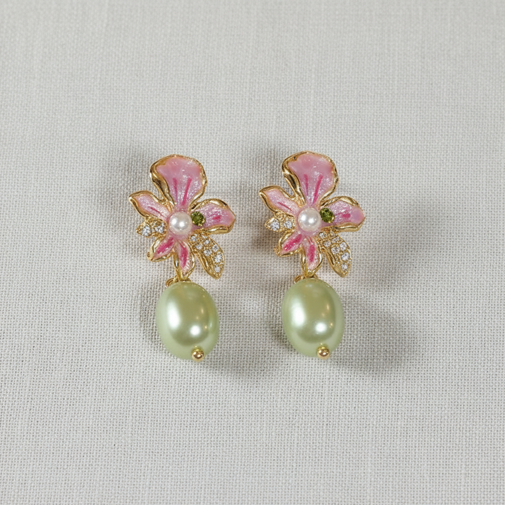 Rhinestone Floral Silver Stud Earrings