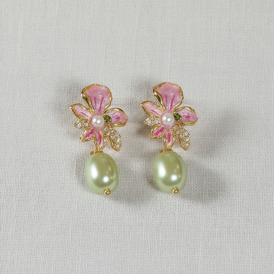 Rhinestone Floral Silver Stud Earrings