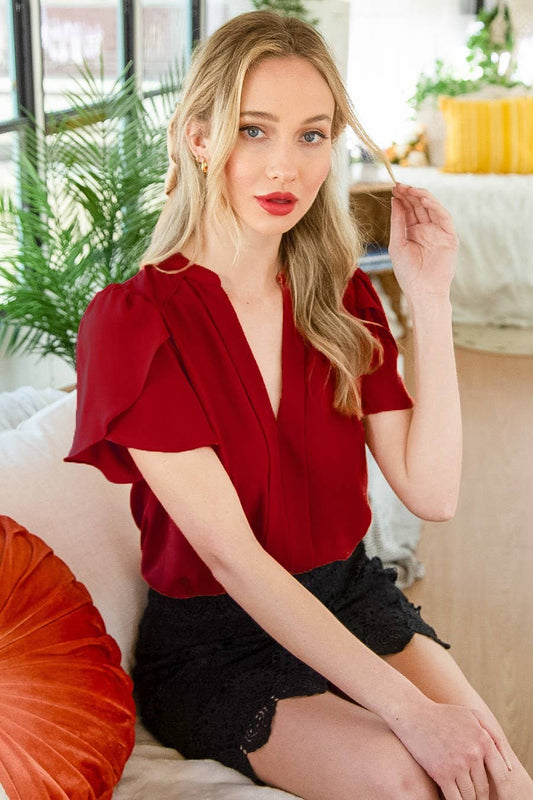 Puff Petal Short-Sleeve Casual Work Blouse Top VT32000