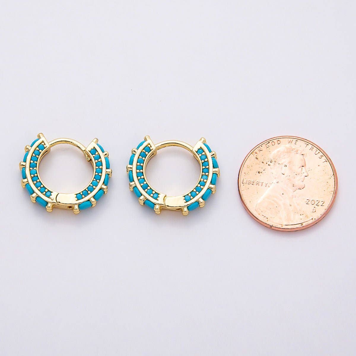 Turquoise Micro Paved Round Huggie Earrings