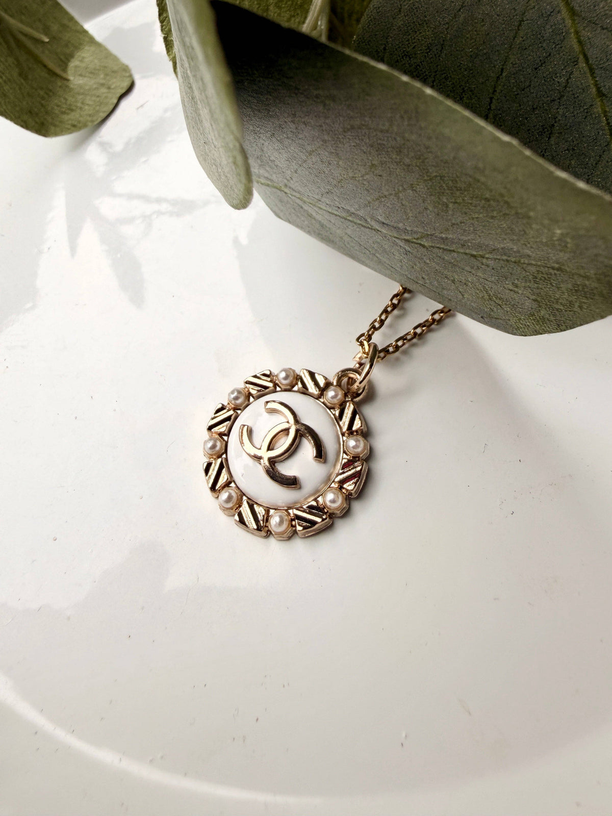 Upcycled Chanel Jeweled Edge Pendant Necklace