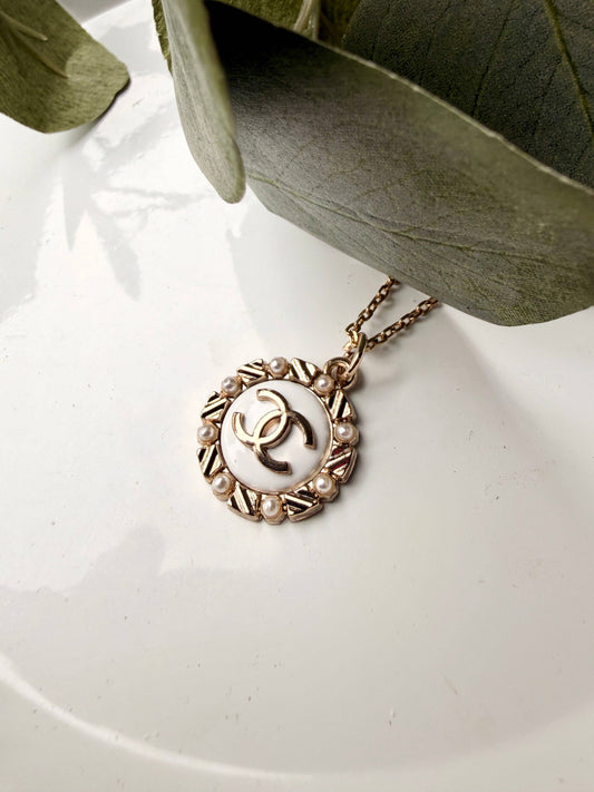 Upcycled Chanel Jeweled Edge Pendant Necklace