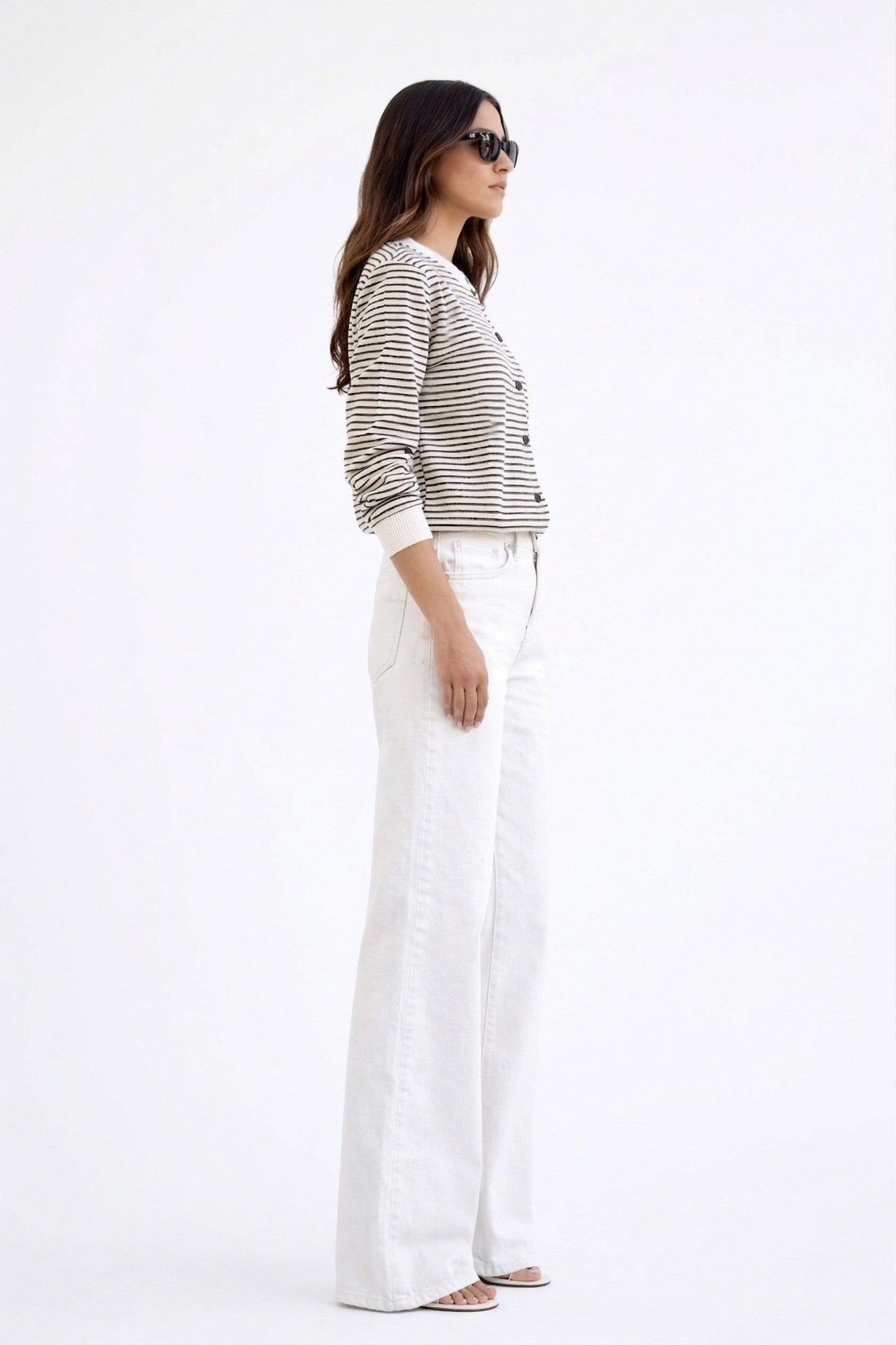 STRIPED BUTTON UP CARDIGAN SWEATER