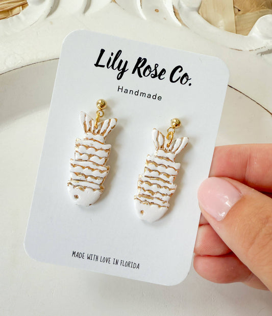 White and Gold Fish Earrings