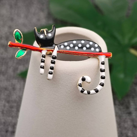 Abstract Enamel Spotted Cat Brooch