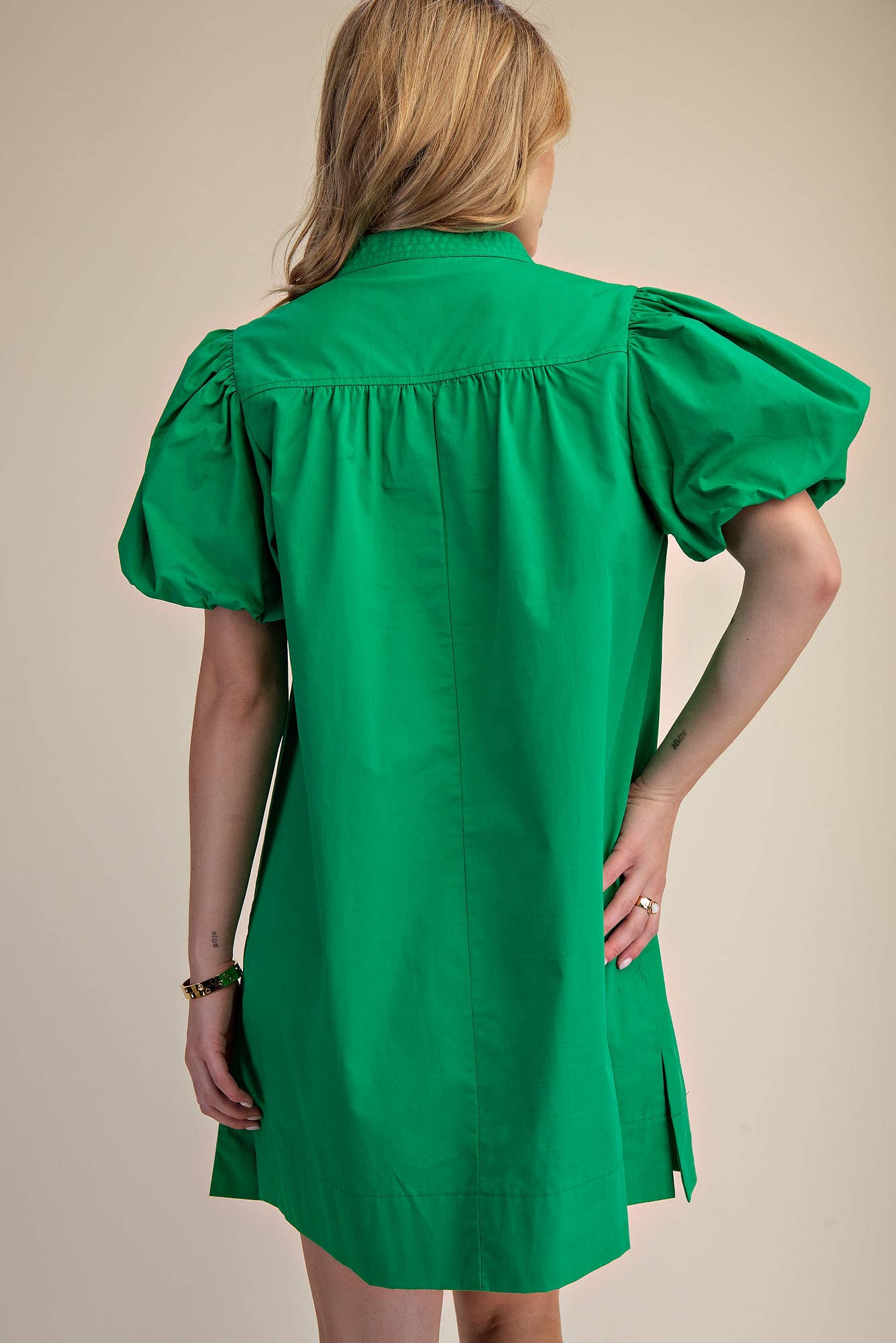 V-Neck Bubble Sleeve Mini Dress