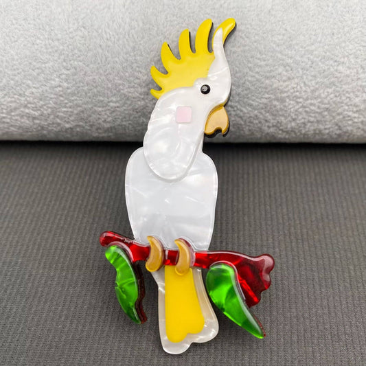 Parrot on a Branch Acrylic Brooch