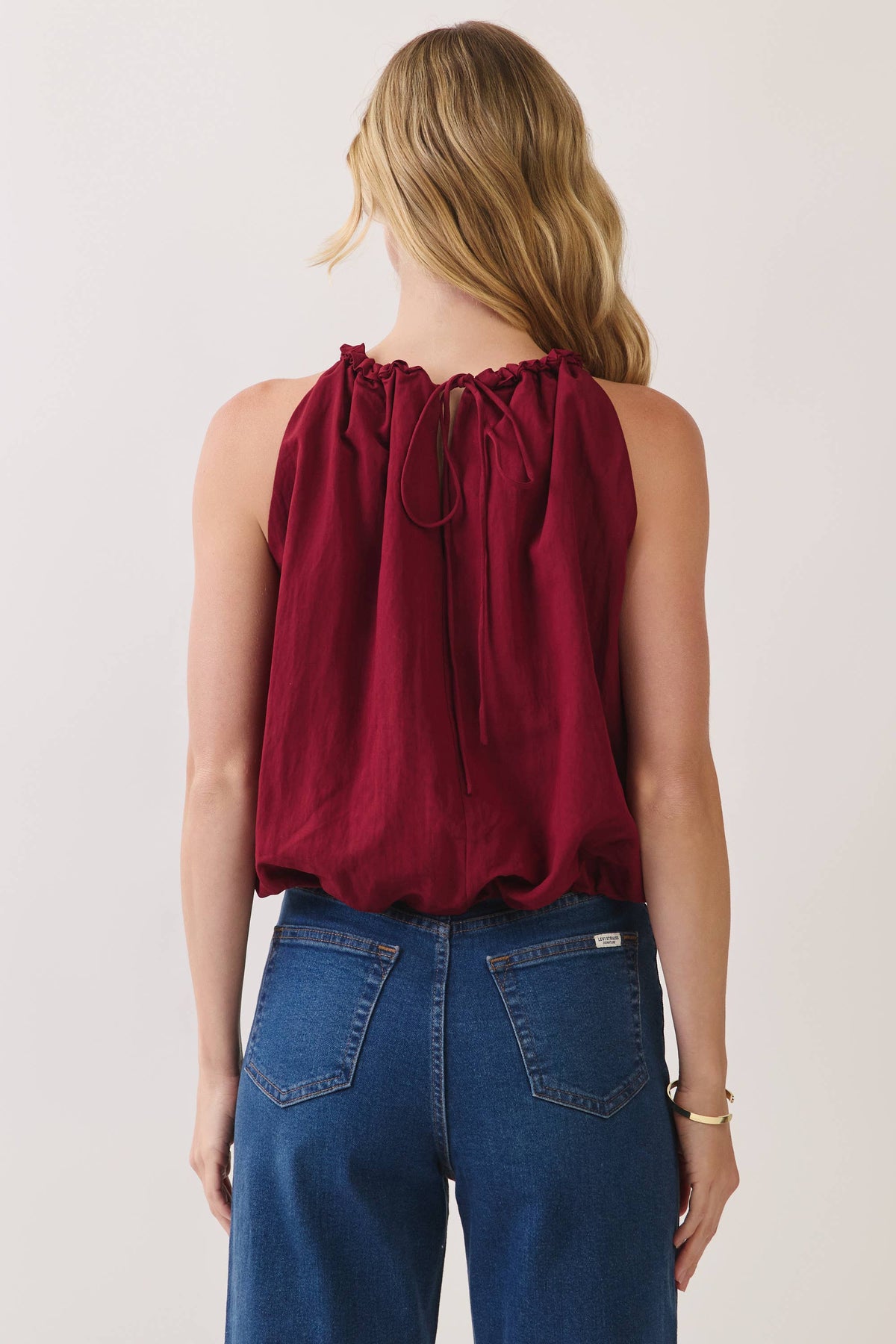 Gathered Neckline With Tie Halter Style Top