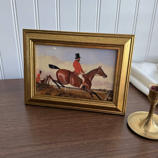 Vintage Style Equestrian Man riding a horse Art Print Framed