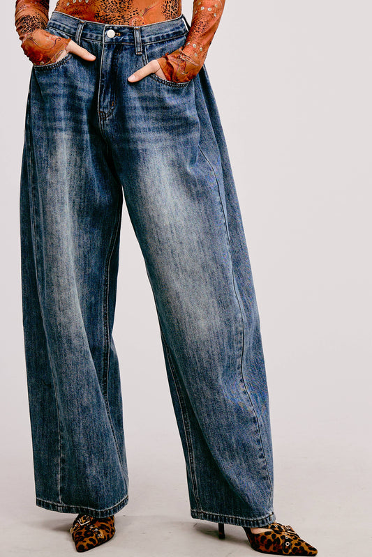 Stonewash Wide Leg Baggy Denim Jeans