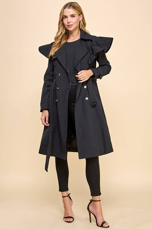 Ruffle Detail Trench Coat
