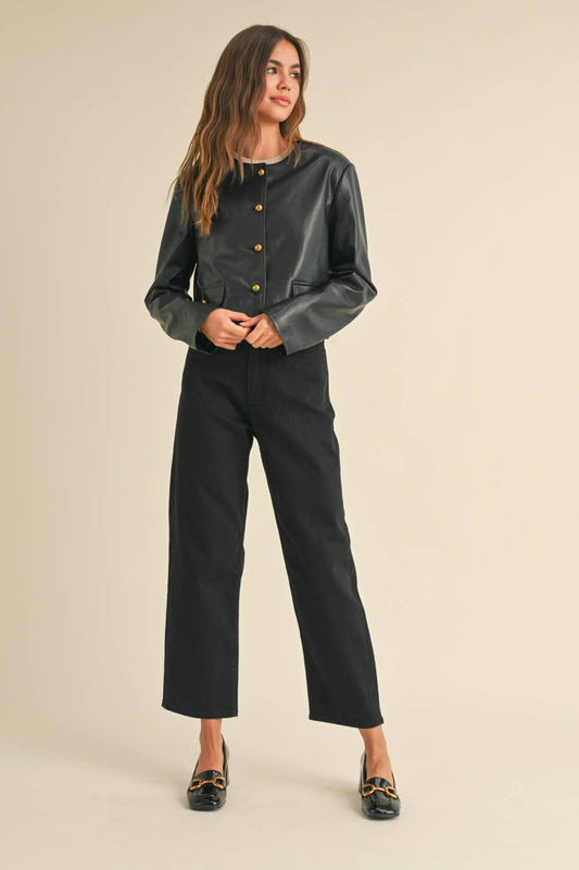 J4047   PU NO COLLAR JACKET