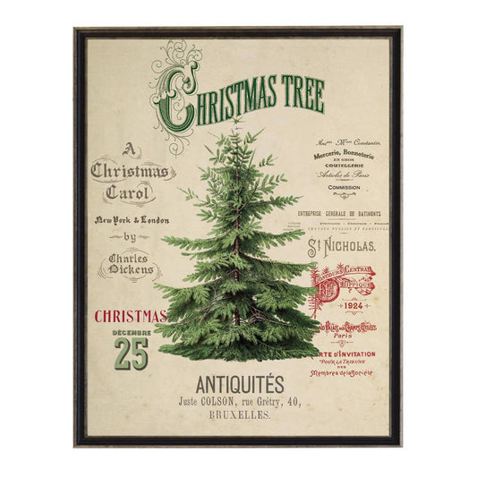 Painting of a christmas tree on a distressed bookplate