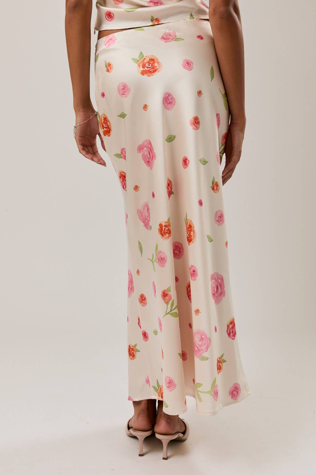 Floral Bias-Cut Midi Skirt – Cream & Rose Floral