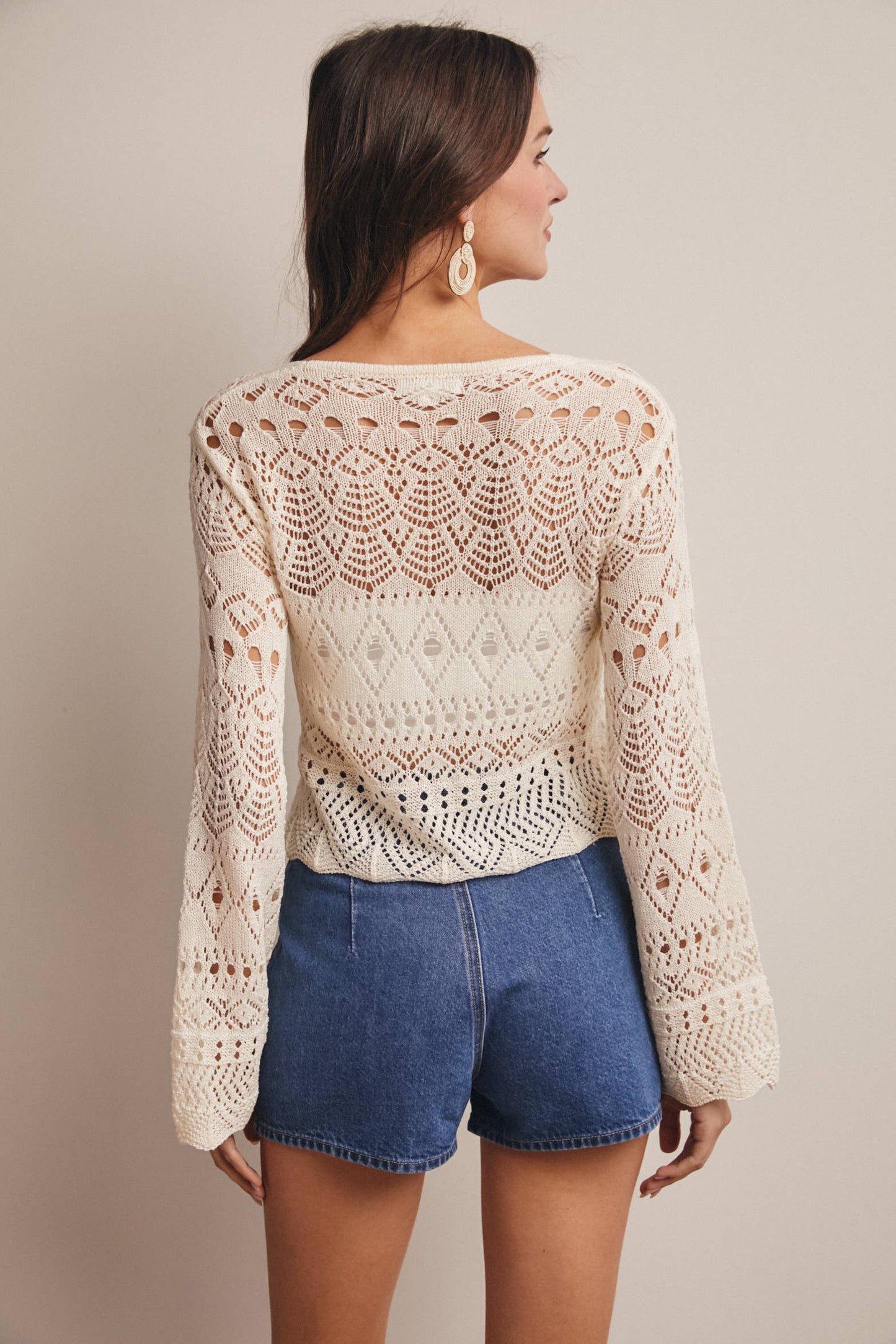 Crochet Tie-Front Knit Cardigan Top
