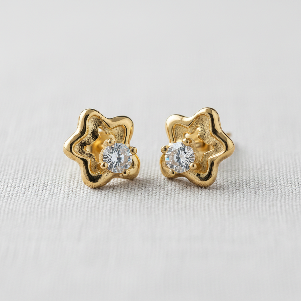 Vintage Inspired Filigree Zircon Star Stud Earrings