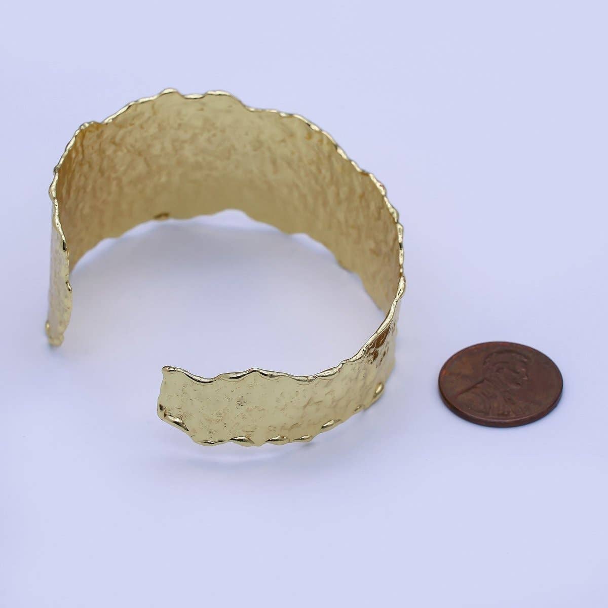 24K Gold Filled Wide Hammered Molten Geometric Cuff Bracelet