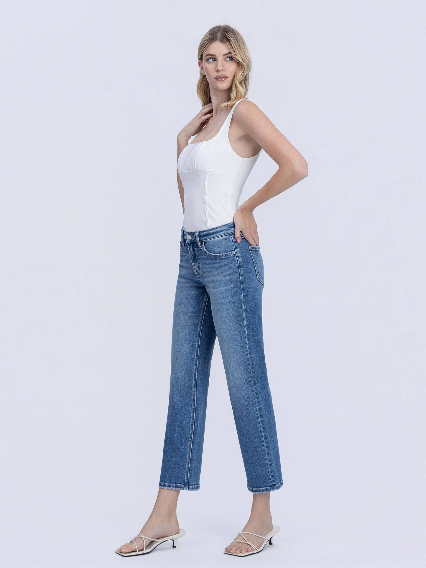 Mid Rise, Ankle Length Comfort Stretch Jeans - Medium Dark Wash