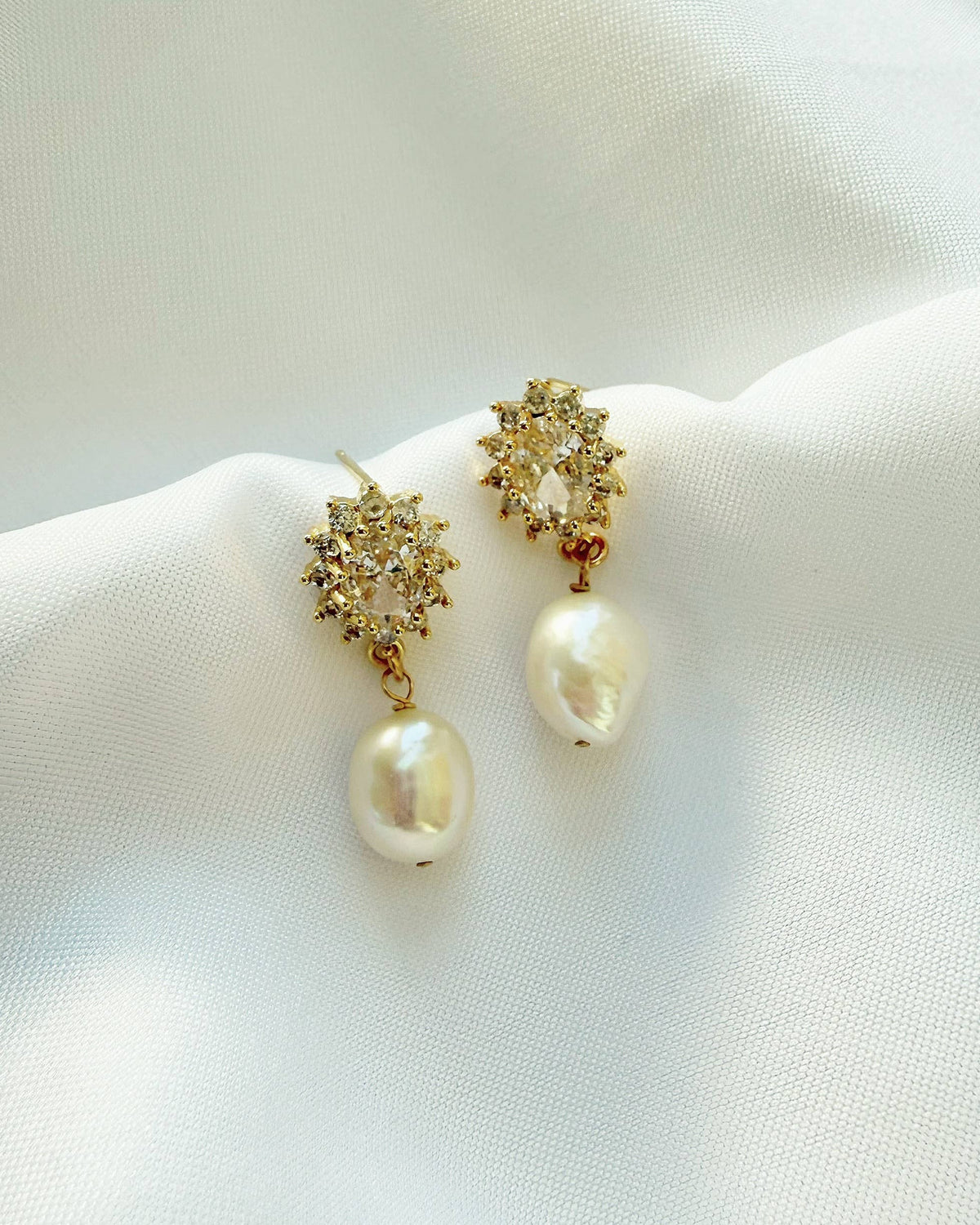 Riley Freshwater Pearl CZ Bridal Studs Earrings Gold Filled