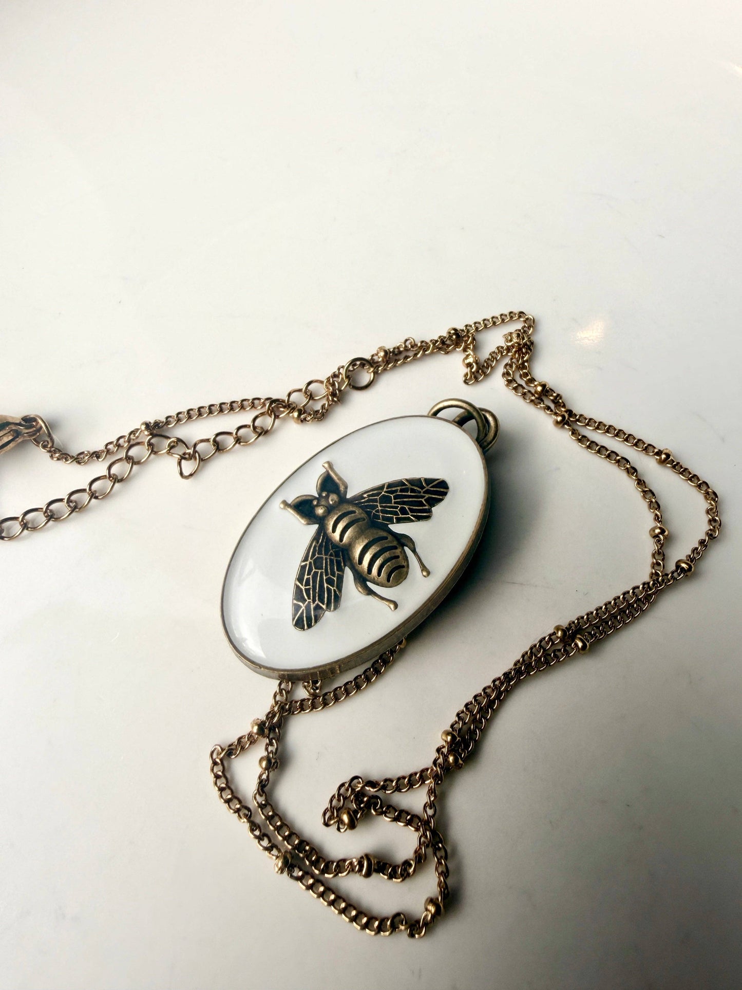 Upcycled Gucci Lg White Oval Pendant Necklace