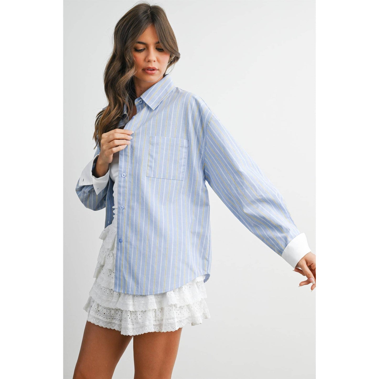 Striped Long-Sleeve Button-Up Shirt