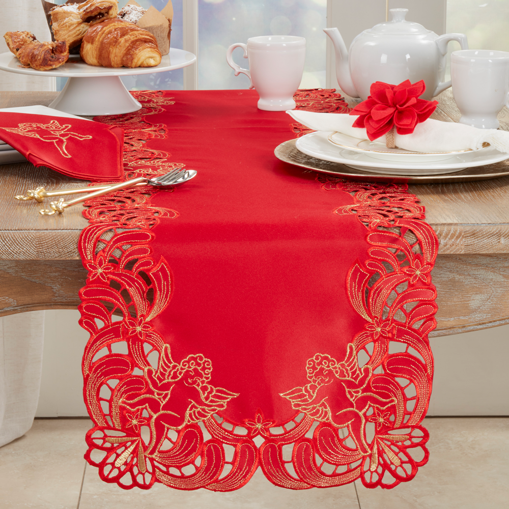 Red Embroidered Cupid Table Runner