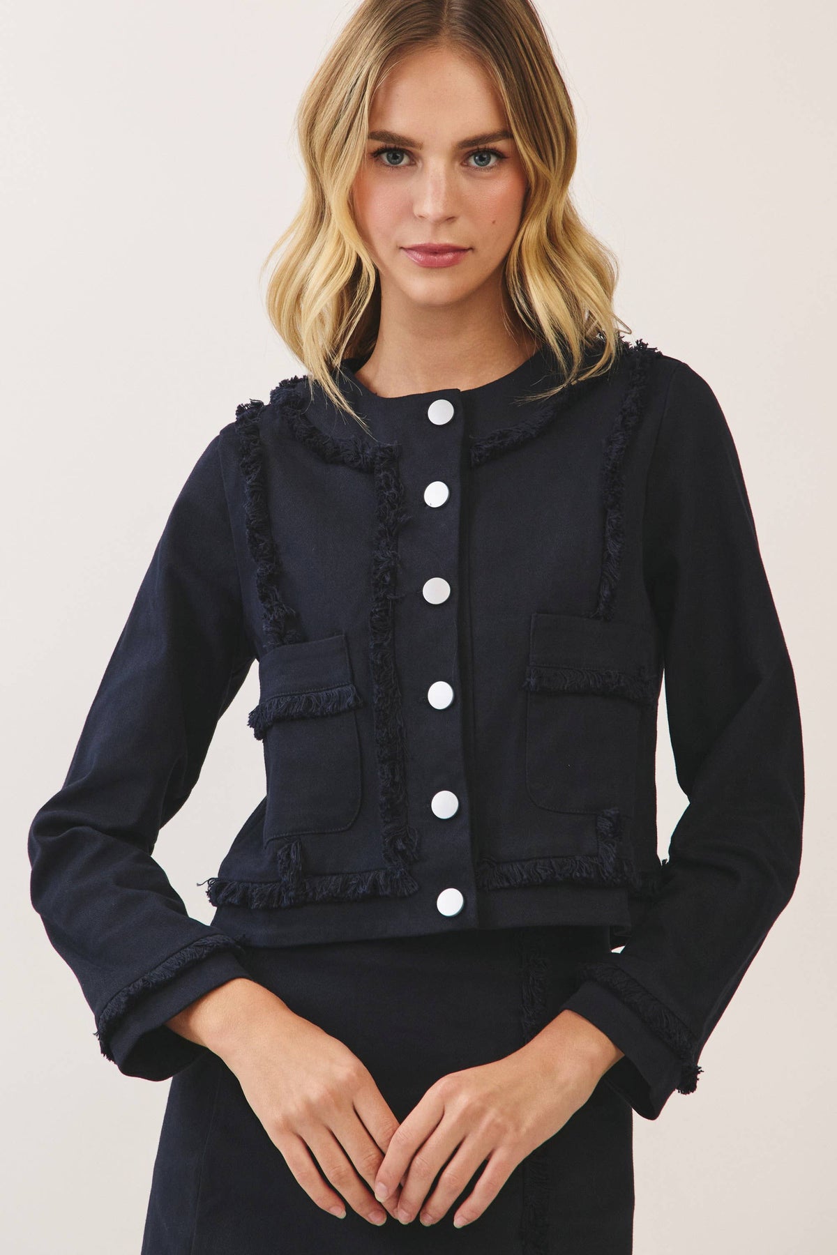Fringe Trim Button Front Jacket