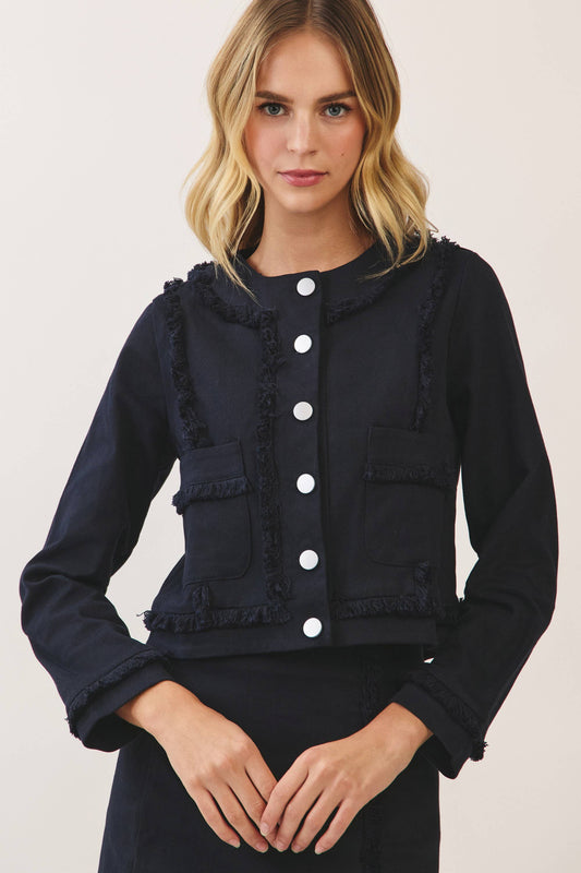Fringe Trim Button Front Jacket