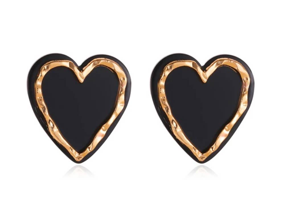 Black Gold Heart Stud Earrings