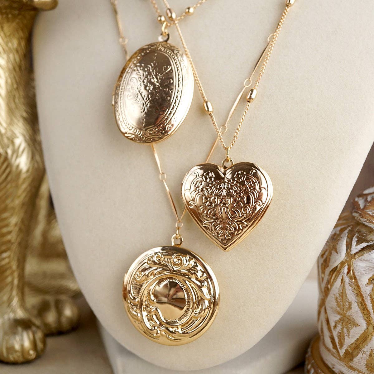 Vintage Inspired Locket Necklace - Long Gold Pendant Necklace