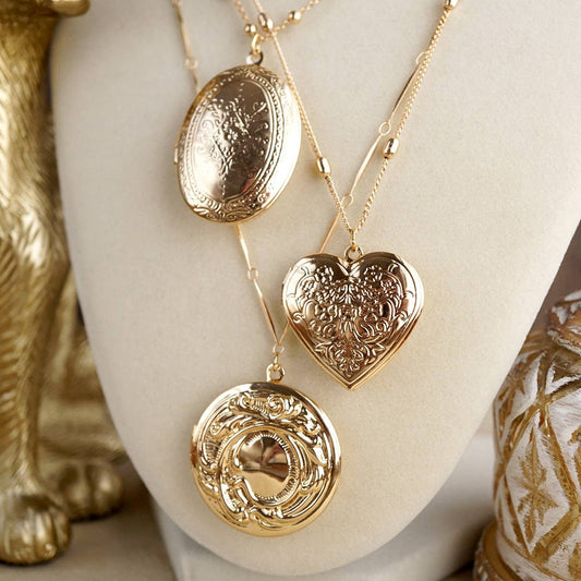Vintage Inspired Locket Necklace - Long Gold Pendant Necklace