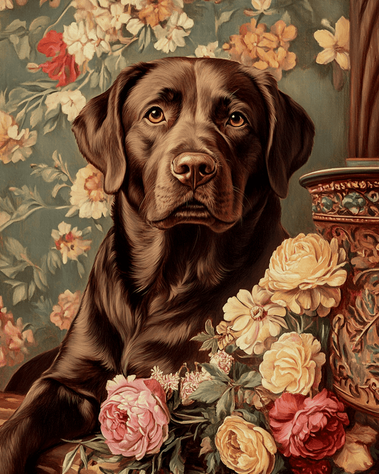 Brown Labrador Retriever -  8″x10″ Artwork in 11″x14″ Antique Gold Brushed Frame