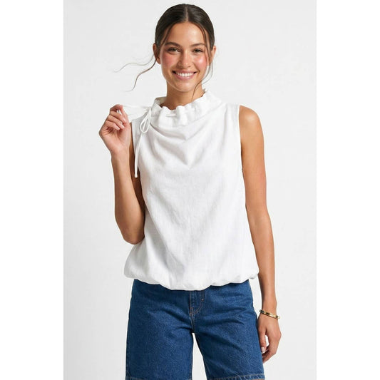 Cinched Mock Neck Sleeveless Top