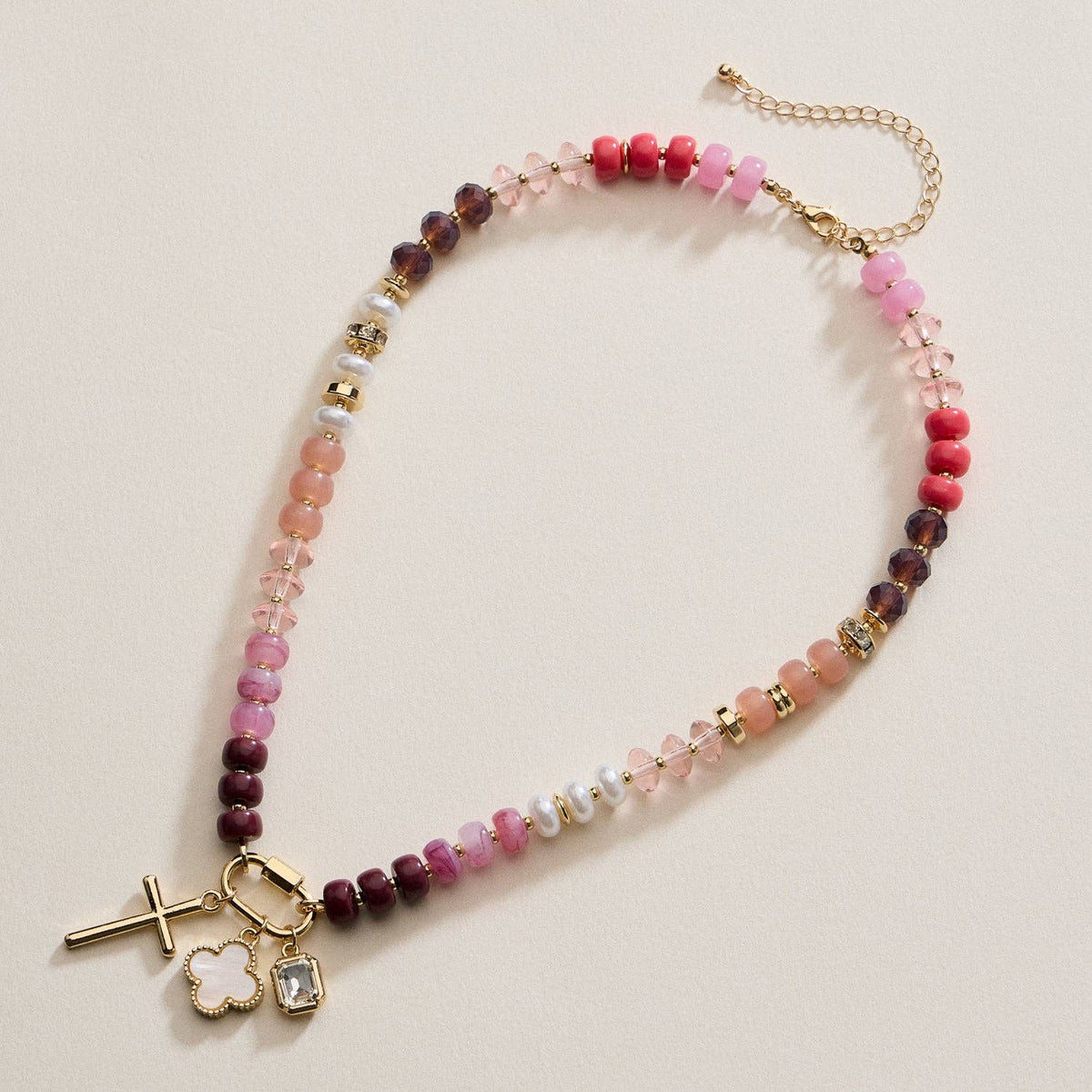 Layered Glass Bead Necklace | Trio of Charms