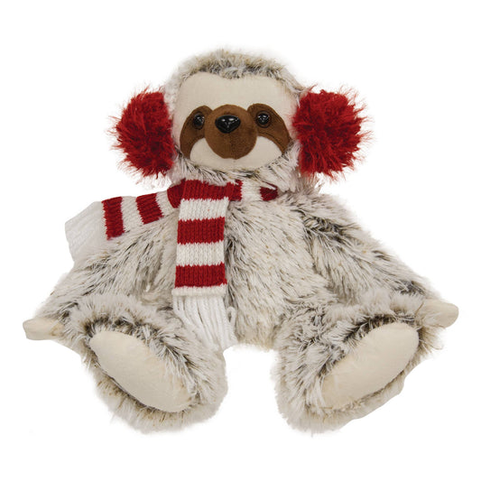 Fuzzy Brown Sitting Sloth w/ Striped Scarf