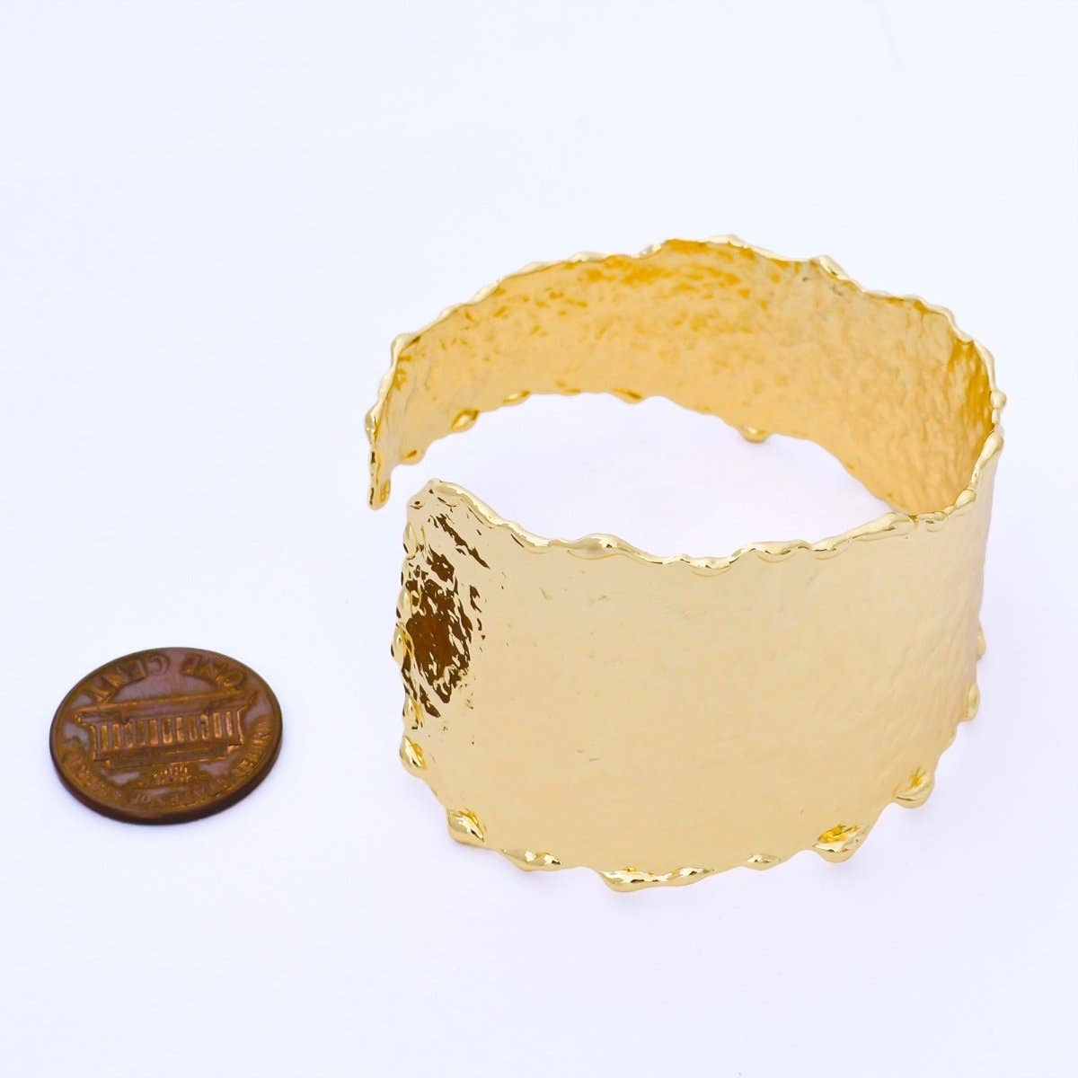 24K Gold Filled Wide Hammered Molten Geometric Cuff Bracelet