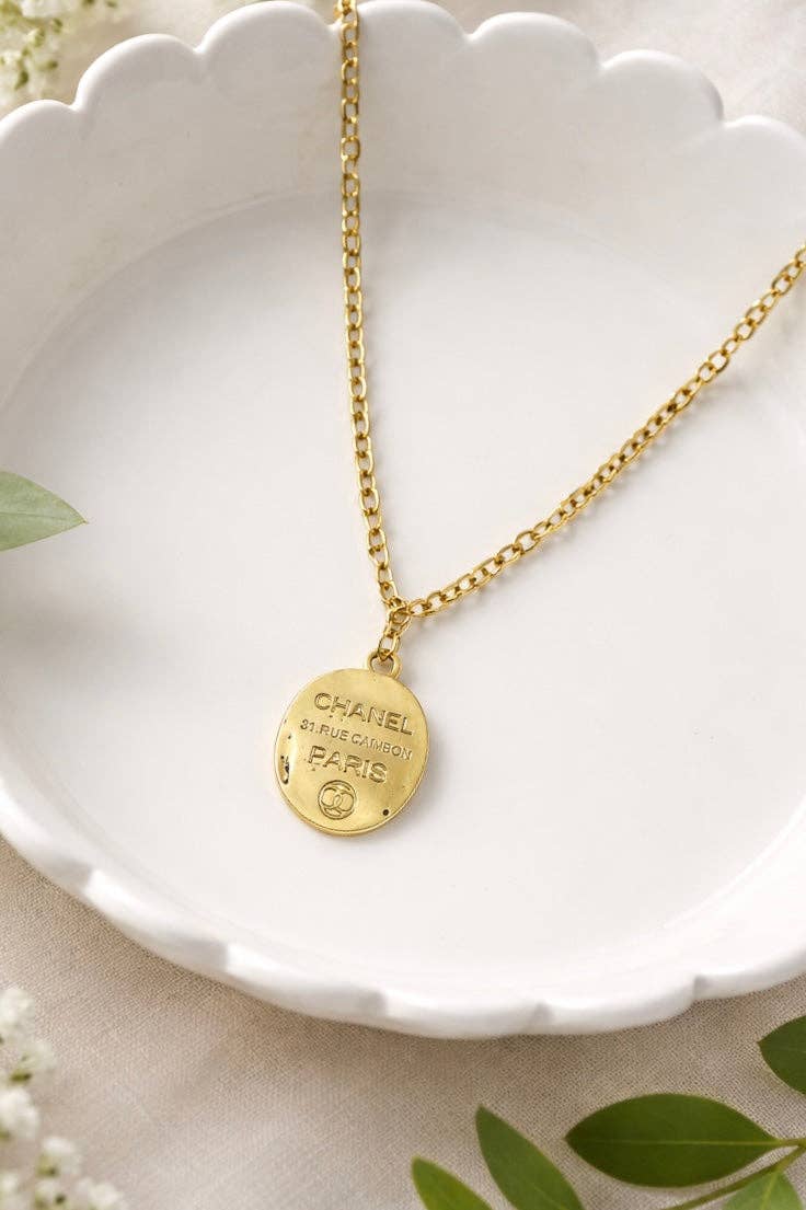 Upcycled Chanel Gold Stamped Pendant Necklace