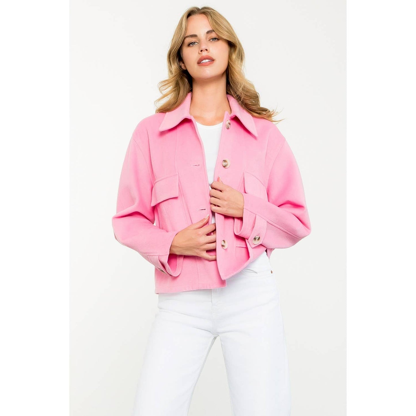 Pink Button-Front Jacket
