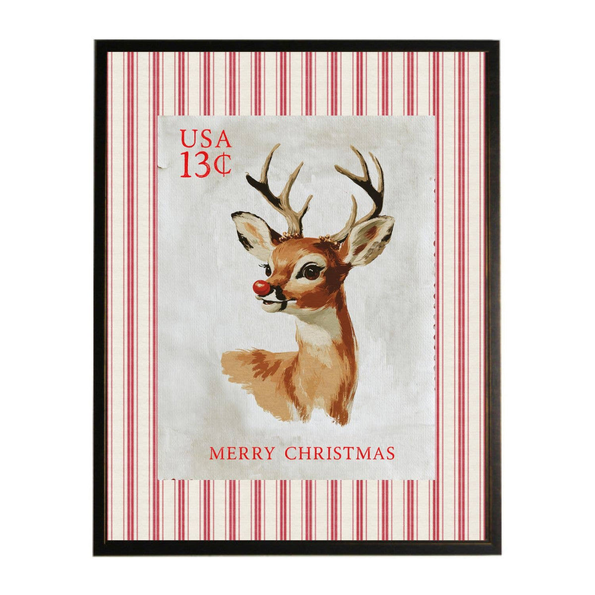 Rudolph stamp print on red stripe