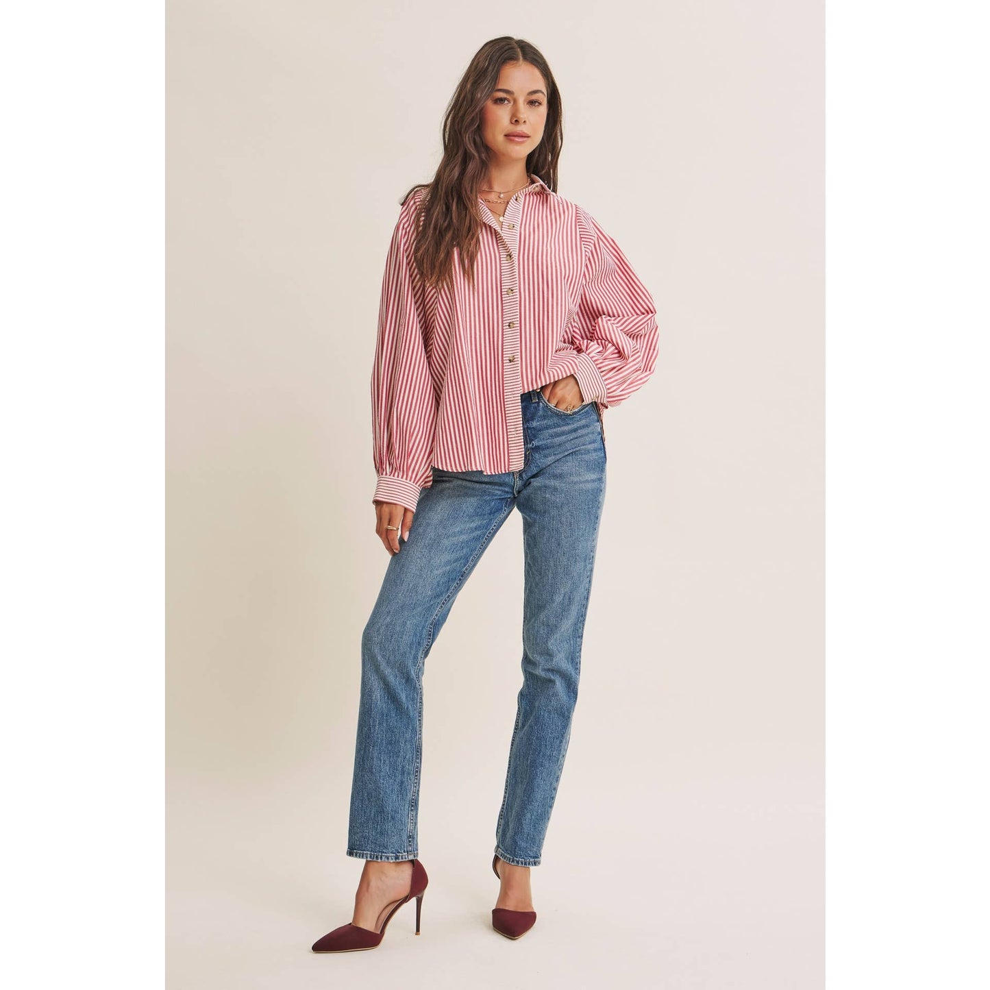 FRENCH CAFE EFFORTLESS DRAPE BATWING BUTTON-DOWN SHIRT