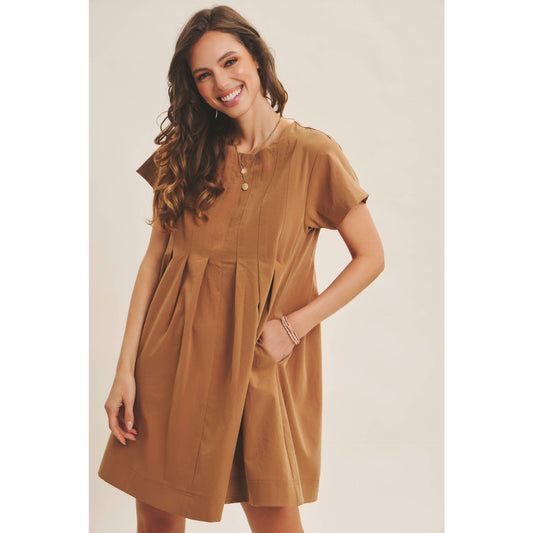 EASYGOING PLEATED DETAIL MINI DRESS WITH POCKETS