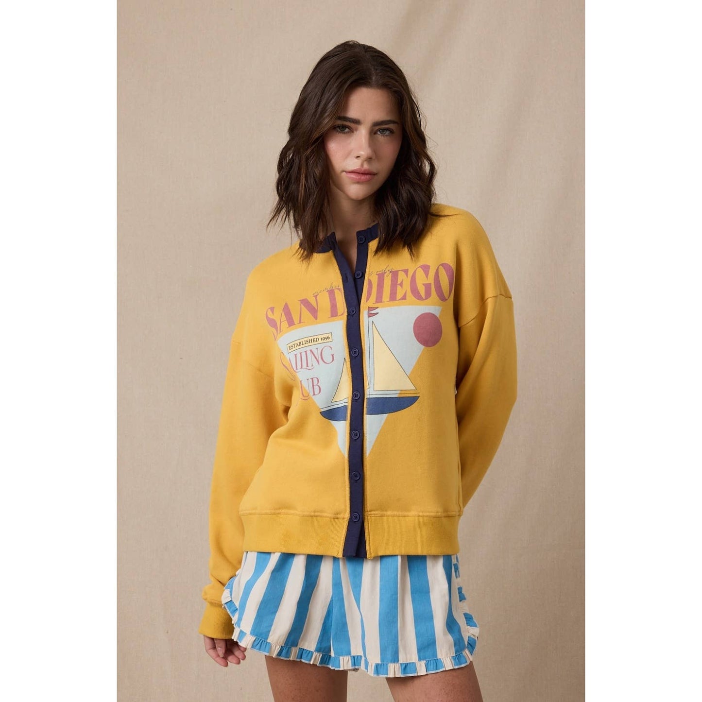 SAN DIEGO BUTTON-UP FRENCH TERRY TOP