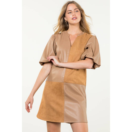 Mixed Media Puff Sleeve Dress