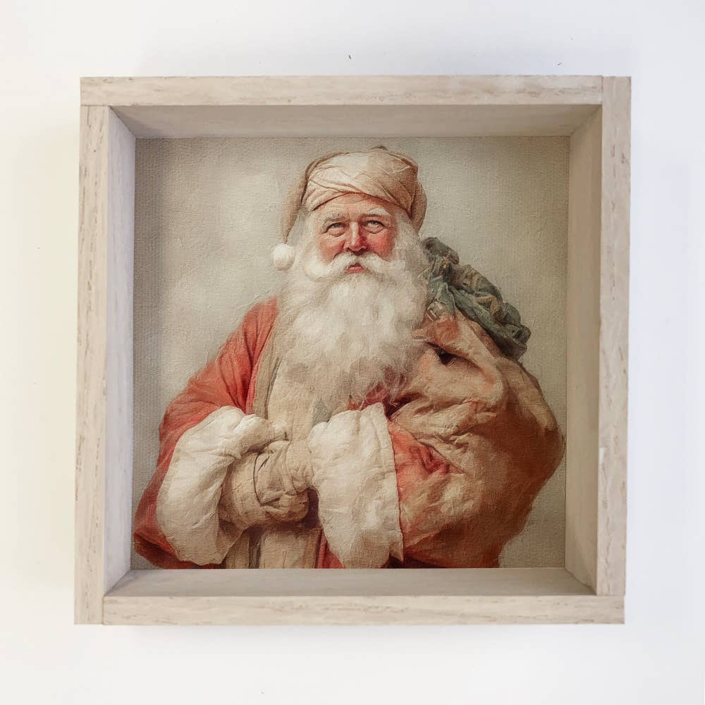 Vintage Santa Art Framed Boxed Sign