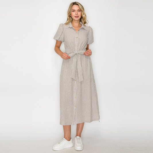 LAST CHANCE - Tortilla Stripe Midi Shirt Dress