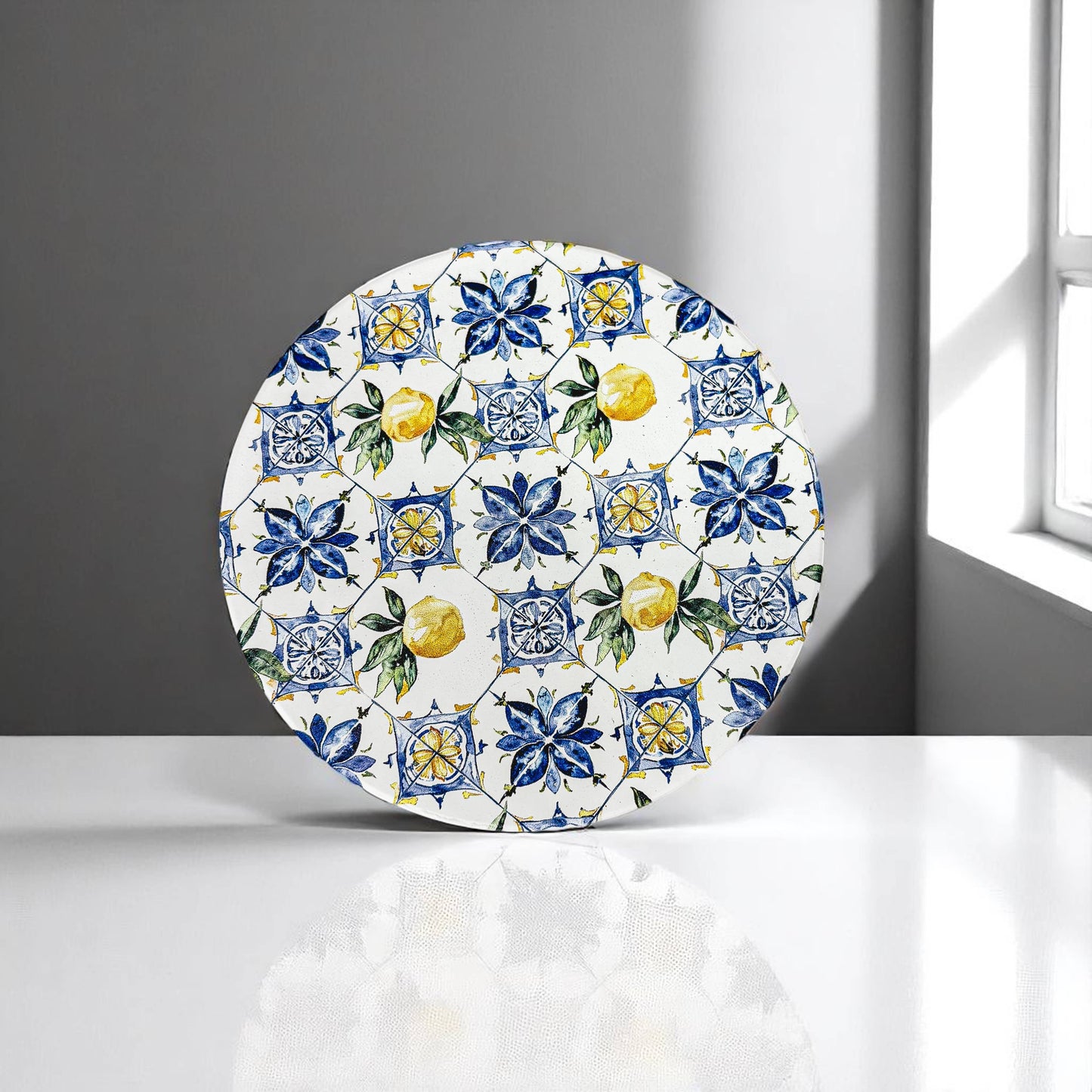 Mediterranean Lemon Coasters | Coastal Blue & Yellow Accents
