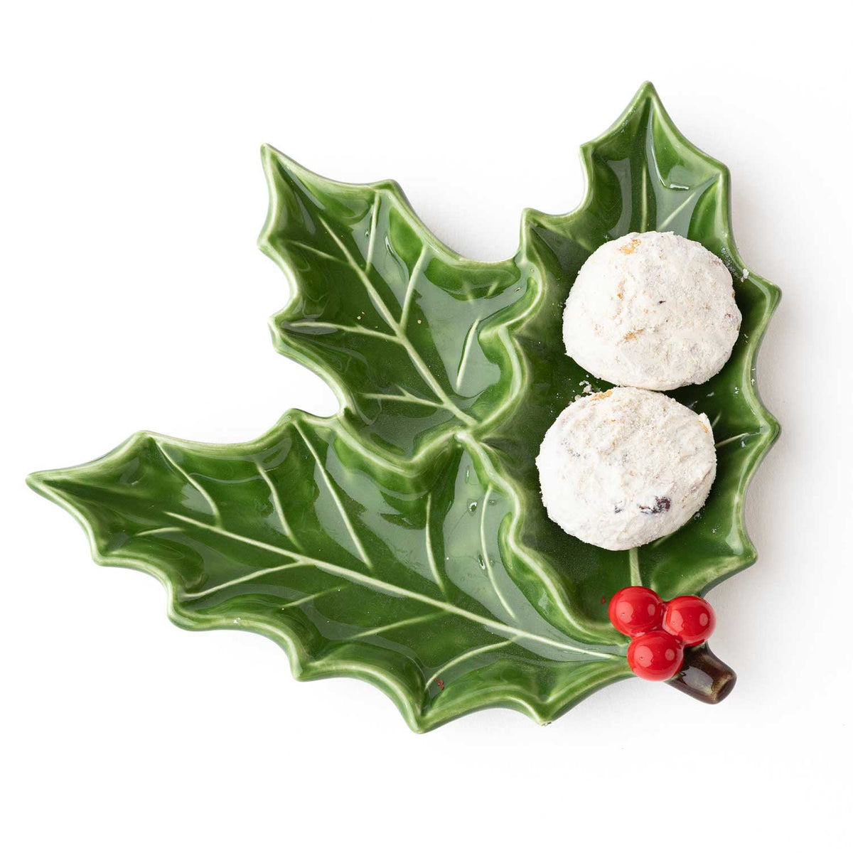 Holly Sprig Shaped Ceramic Dessert Plate