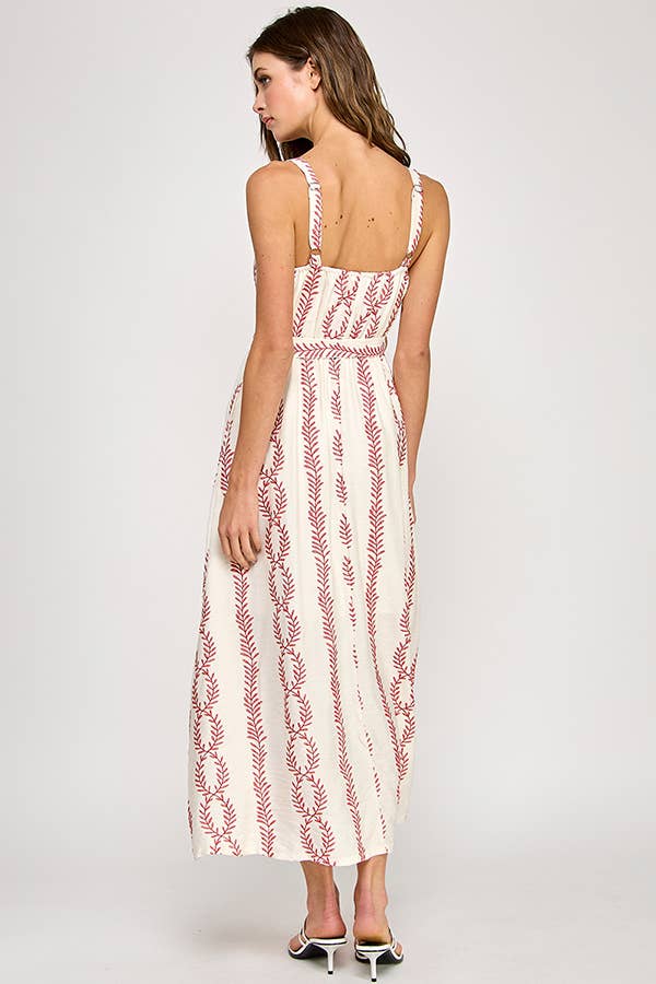 Embroidered Belted Maxi Dress