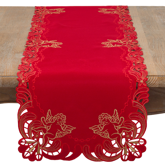 Red Embroidered Cupid 16"x72" Table Runner